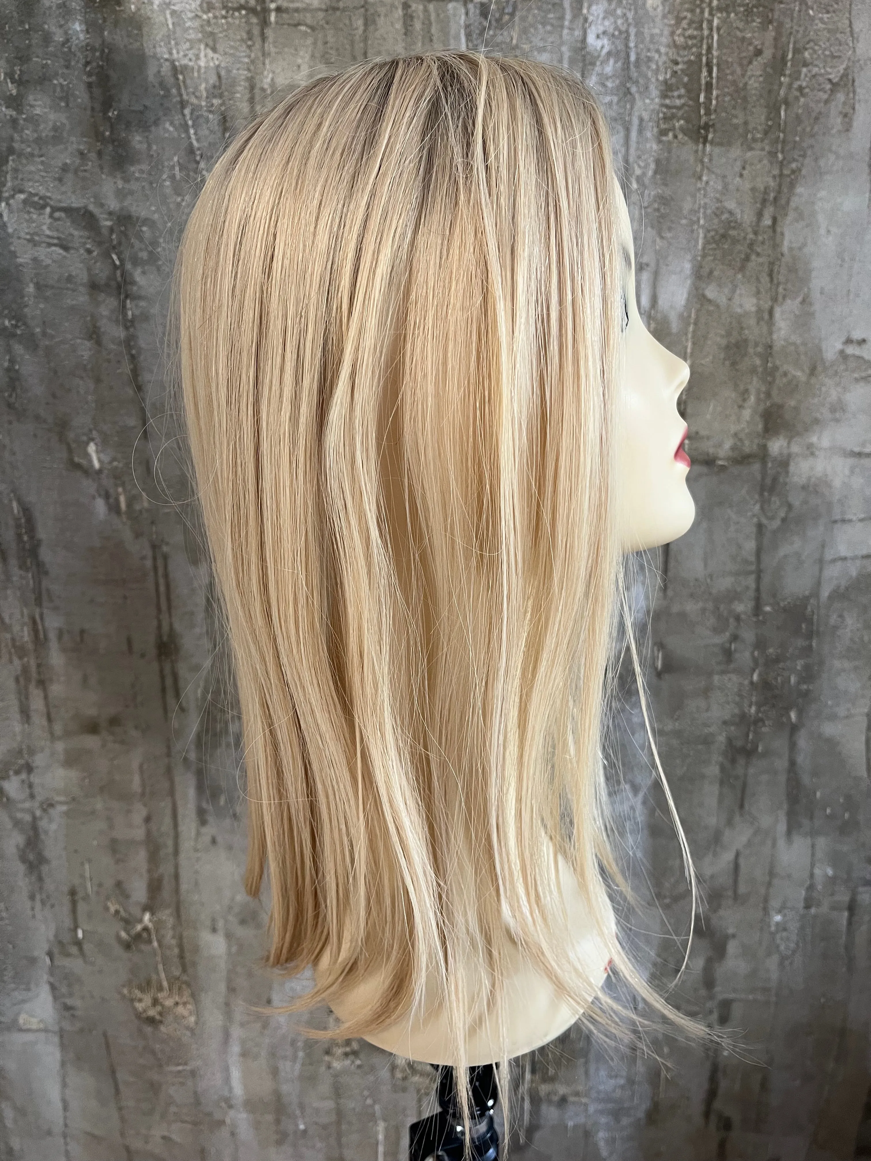 100% EUROPEAN PROCESSED HUMAN HAIR TOPPER 19" BLOND WITH SOFT ROOTS