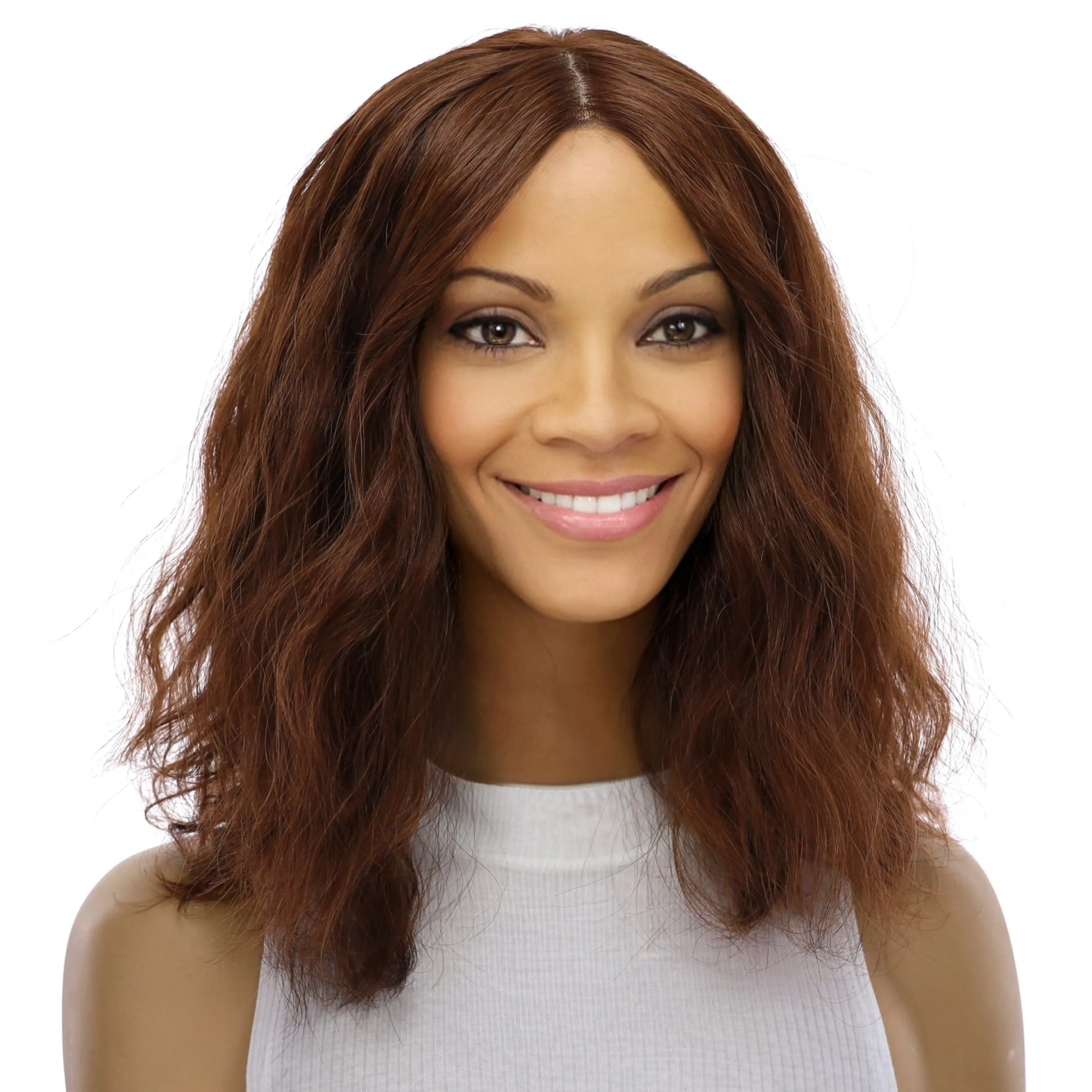 16" Ponytail Silk Part Wig Auburn Wavy