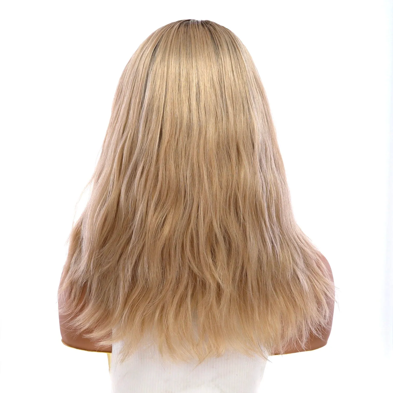 16" Ponytail Silk Part Wig Platinum Blonde Wavy