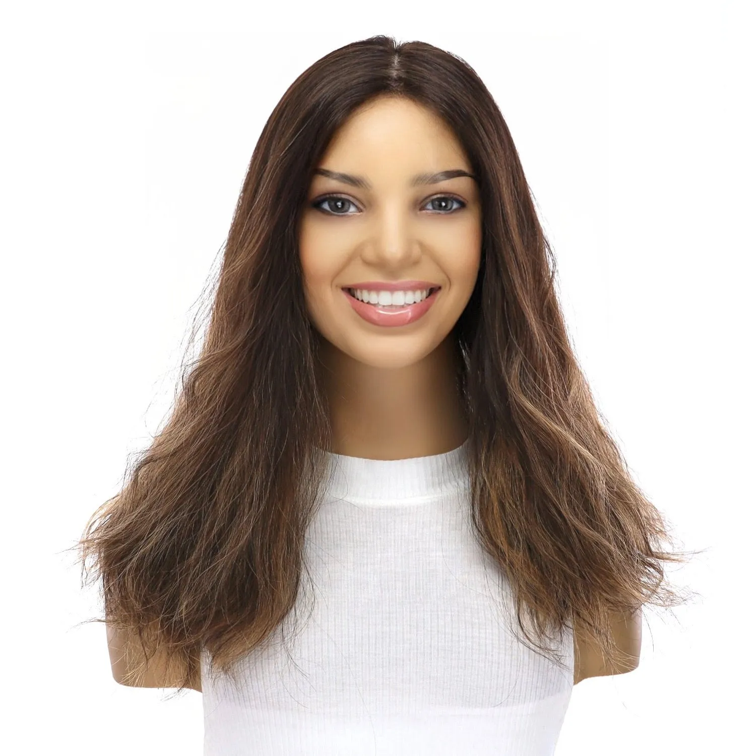 18" Princess Silk Top Wig Dark Brown Balayage Wavy