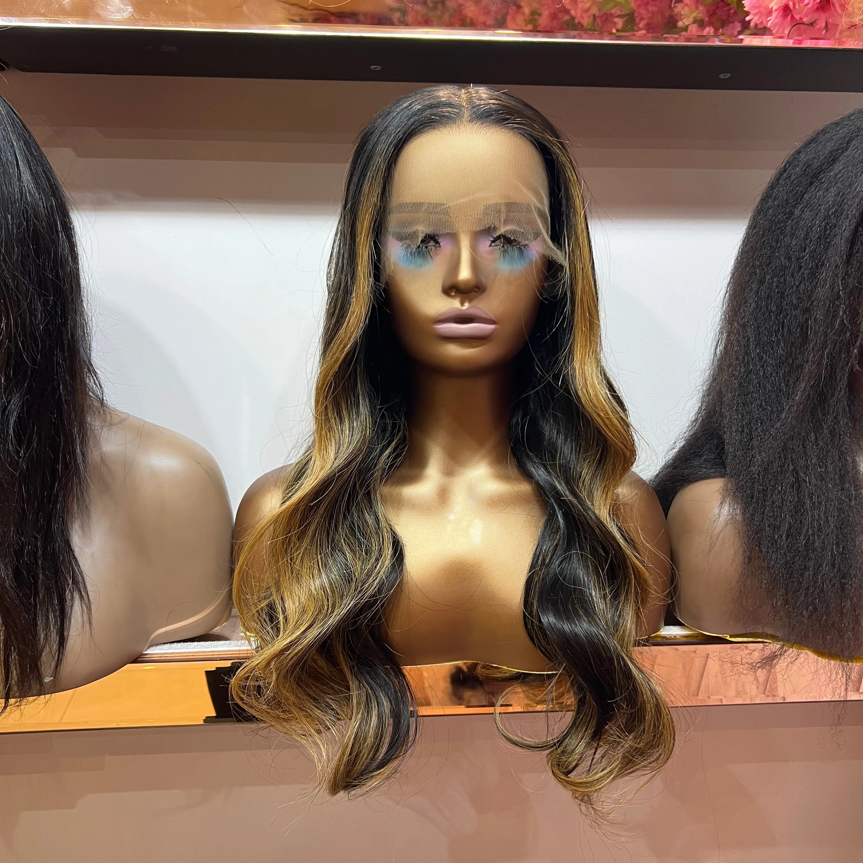 20" Luxury Blonde Brown Highlights - Human Hair Body Wave HD Lace Front Wig N252