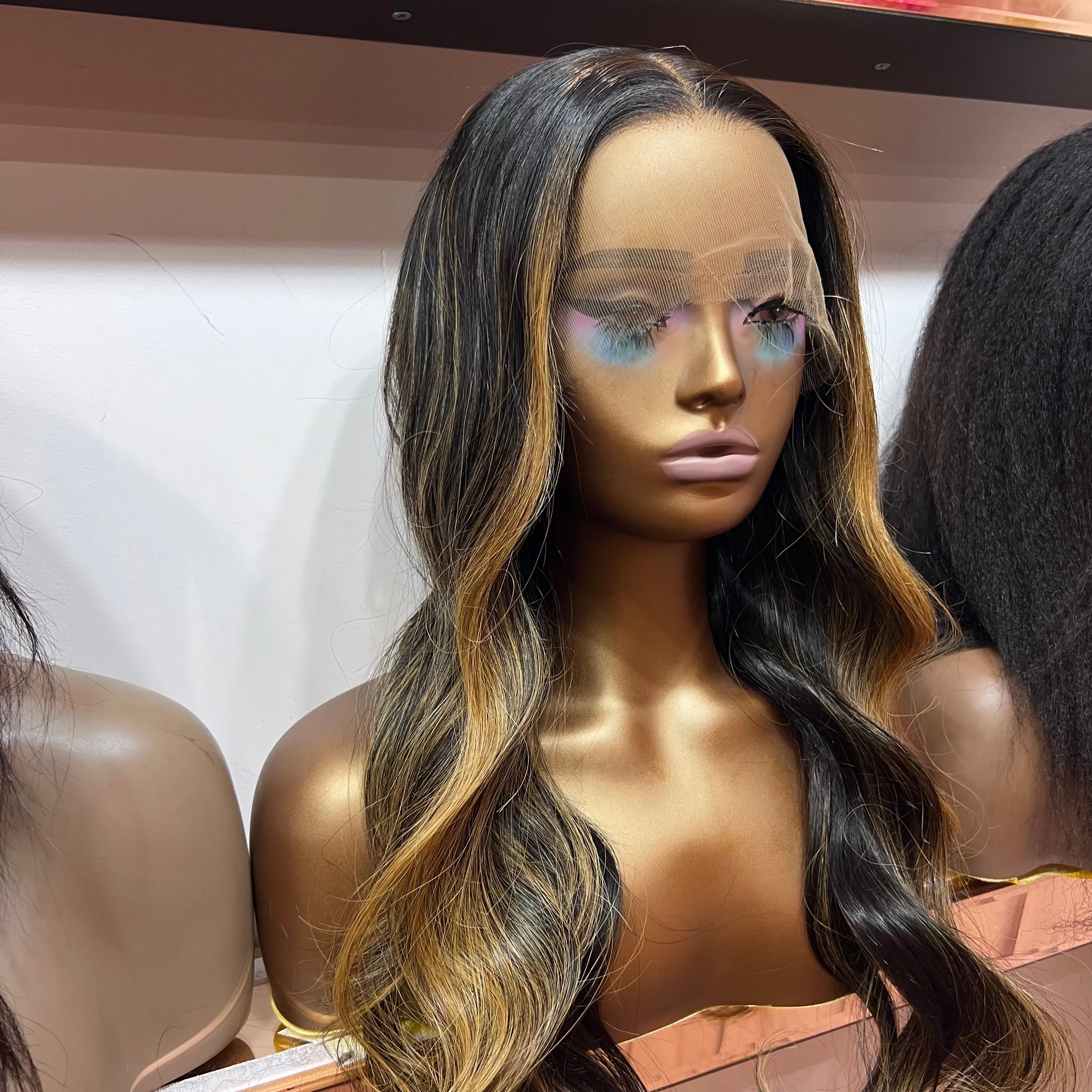 20" Luxury Blonde Brown Highlights - Human Hair Body Wave HD Lace Front Wig N252