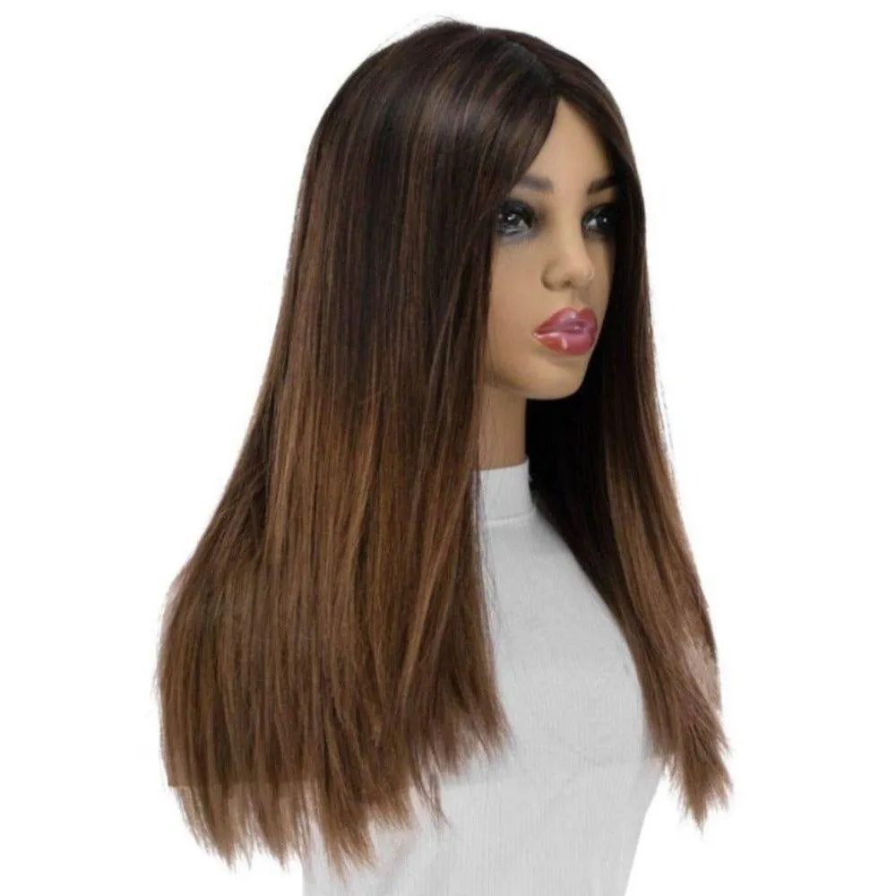 22" Ponytail Silk Part Wig Dark Brown Ombre
