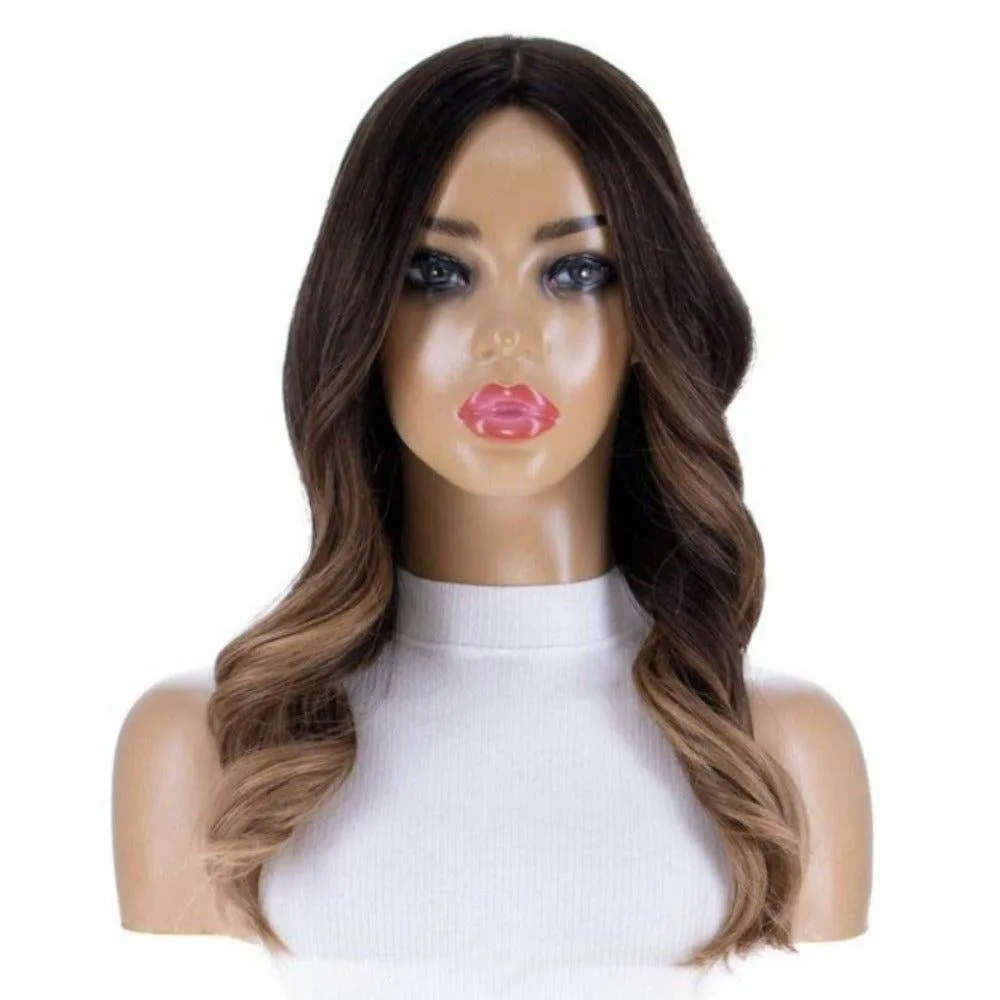 22" Ponytail Silk Part Wig Dark Brown Ombre