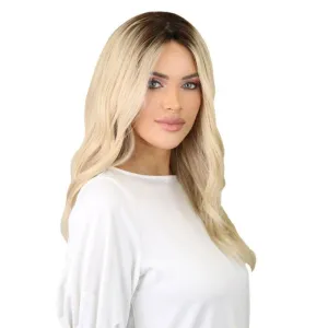 22" Ponytail Silk Part Wig Platinum Blonde w/ Full Rooting