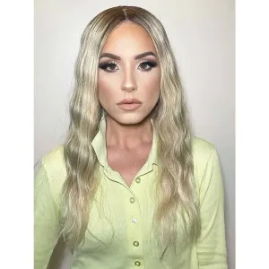 22" Ponytail Silk Part Wig Platinum Blonde w/ Partial Rooting