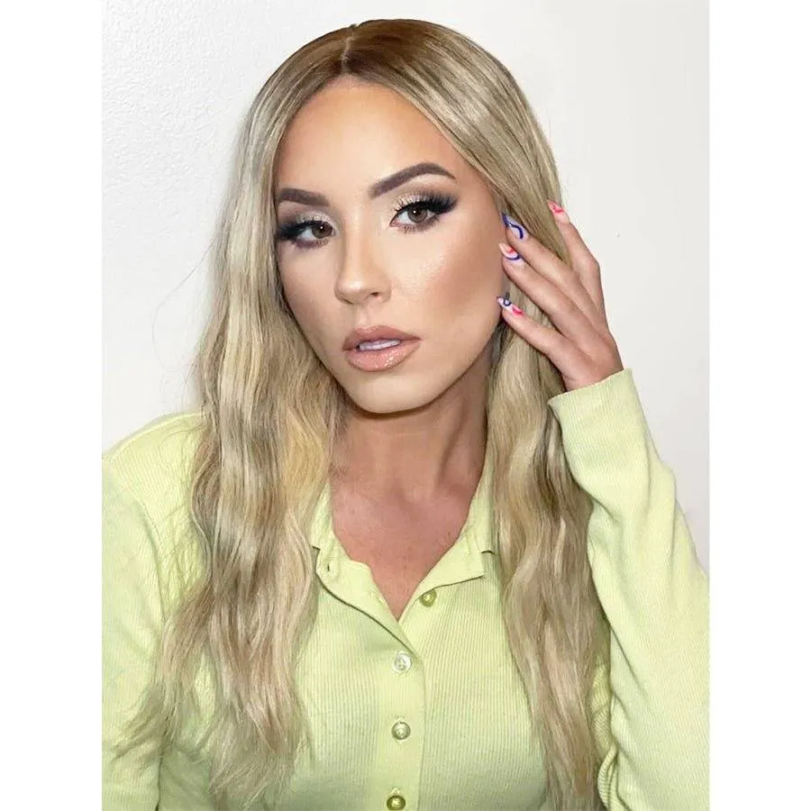 22" Ponytail Silk Part Wig Platinum Blonde w/ Partial Rooting
