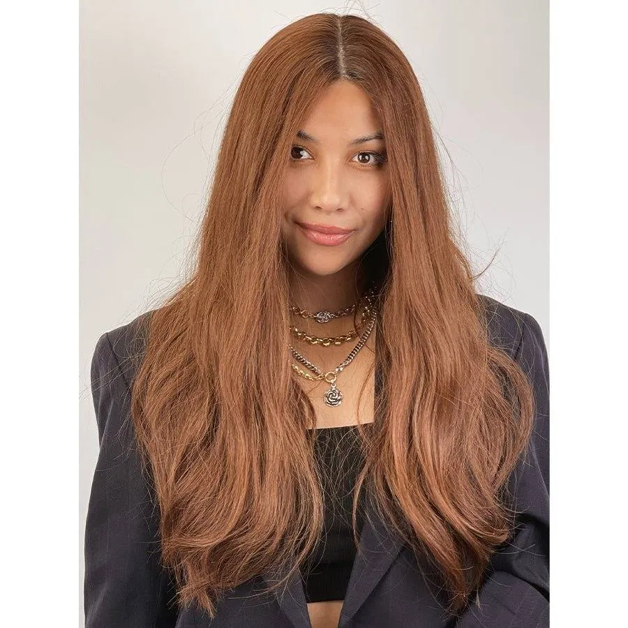 26" Ponytail Silk Top Wig Copper w/ Partial Rooting