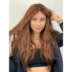 26" Ponytail Silk Top Wig Copper w/ Partial Rooting