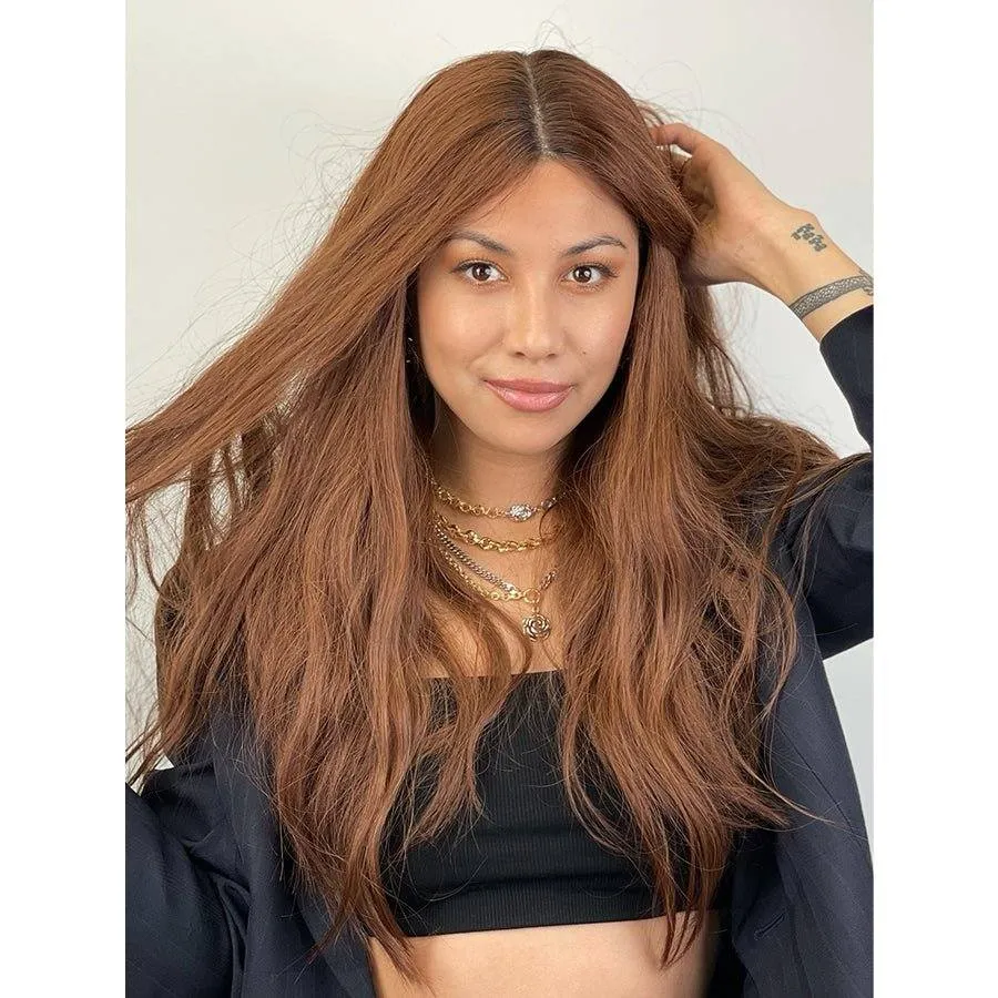 26" Ponytail Silk Top Wig Copper w/ Partial Rooting