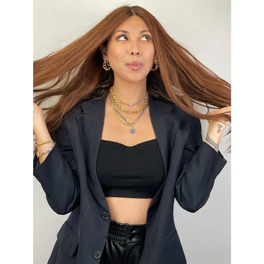 26" Ponytail Silk Top Wig Copper w/ Partial Rooting
