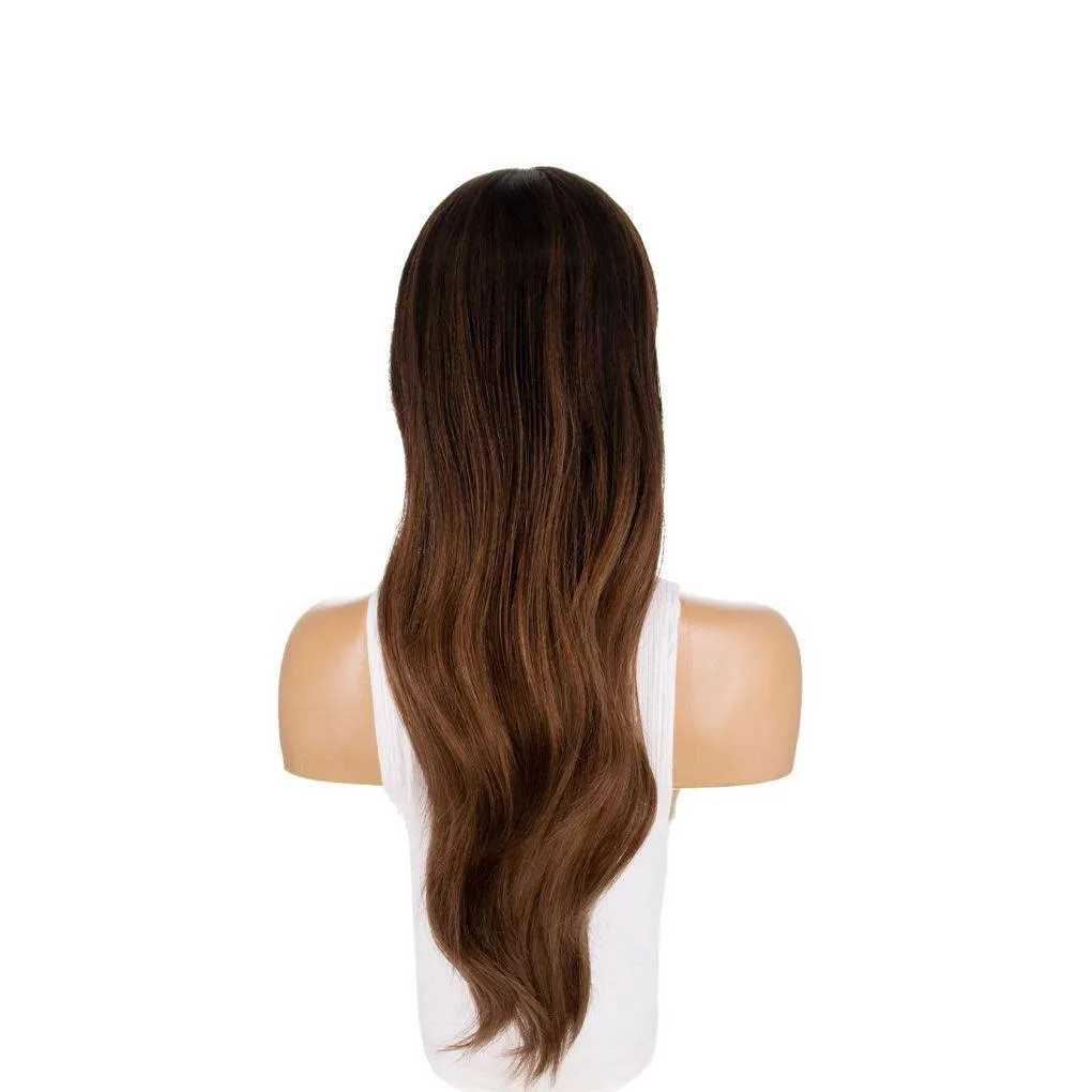 26" Ponytail Silk Top Wig Medium Brown Ombre
