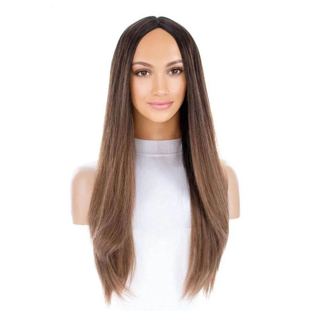 26" Ponytail Silk Top Wig Medium Brown Ombre