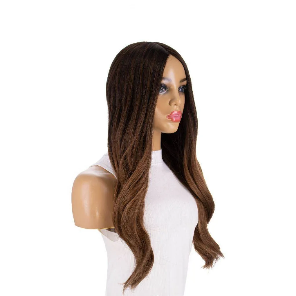 26" Ponytail Silk Top Wig Medium Brown Ombre