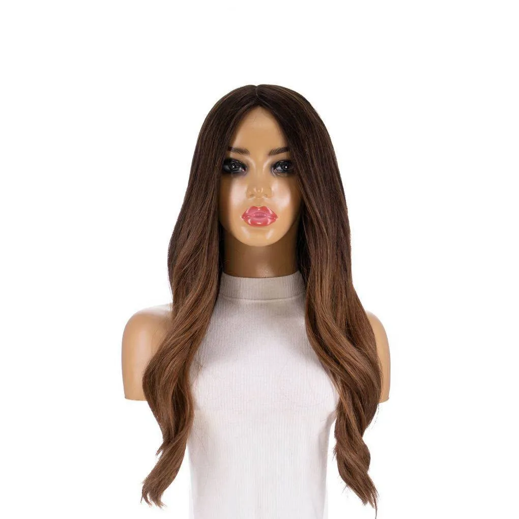 26" Ponytail Silk Top Wig Medium Brown Ombre