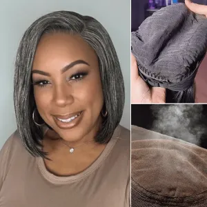 AiryFit™ Scalp Care Wigs -Salt and Pepper Glueless Minimalist HD Lace Bob Wig Pre-Cut Lace - US Only