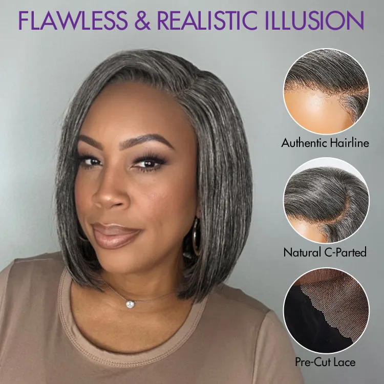 AiryFit™ Scalp Care Wigs -Salt and Pepper Glueless Minimalist HD Lace Bob Wig Pre-Cut Lace - US Only
