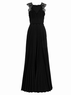 Alberta Ferretti Lace Embellished Pleated Sleeveless Gown