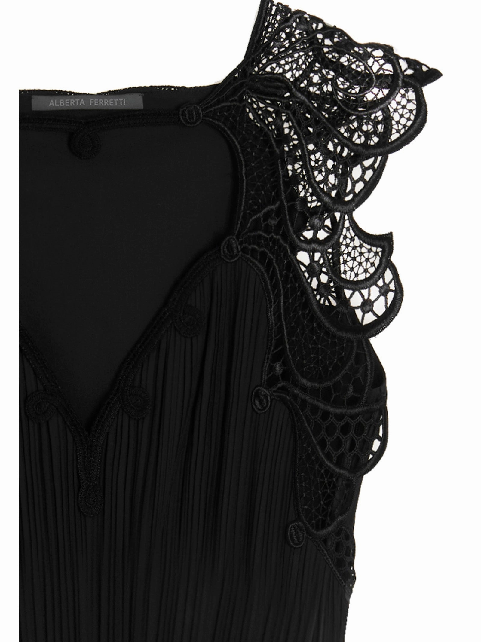Alberta Ferretti Lace Embellished Pleated Sleeveless Gown