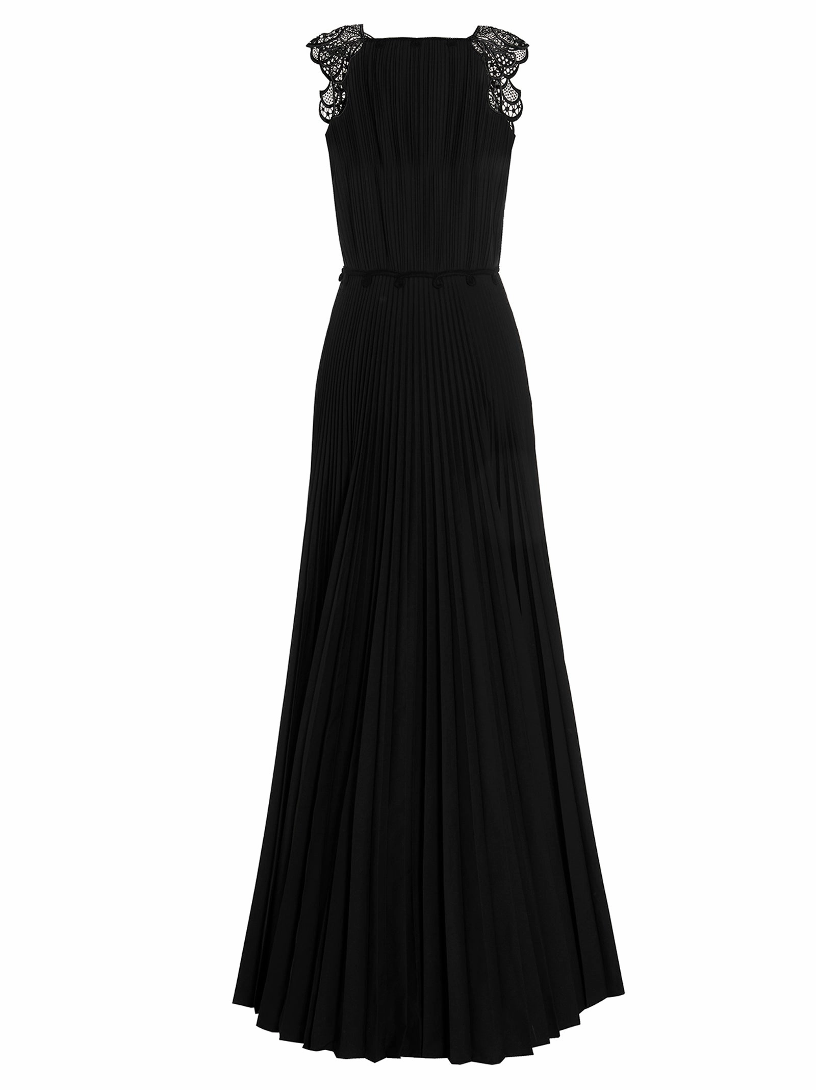 Alberta Ferretti Lace Embellished Pleated Sleeveless Gown