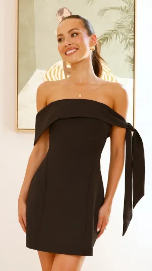 BLACK OFF SHOULDER MINI DRESS