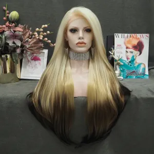 Christina Aguilera- White Blonde to Black Ombre Long Straight Lace Front Hair