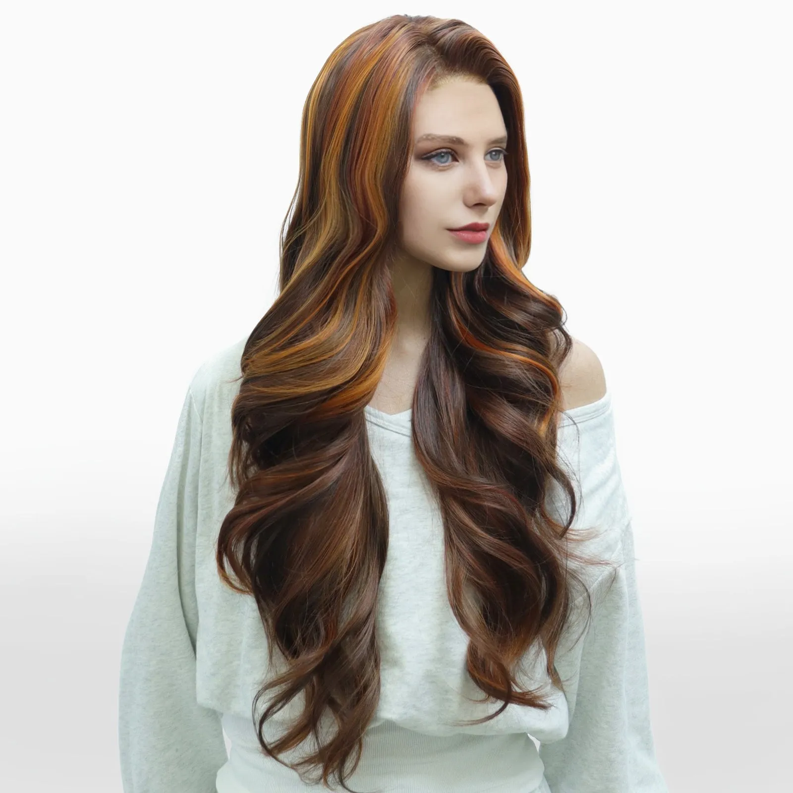 IMstyle Claudia 28inches Copper Red Hair Layer Cut 13*4 Lace Front wigs free Parting-F100-1T2436