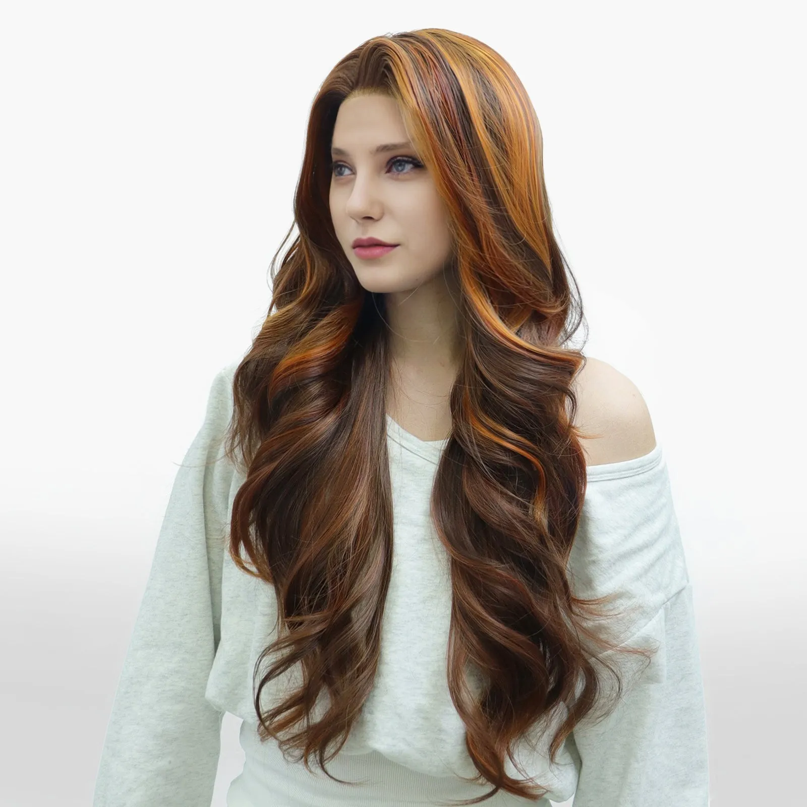IMstyle Claudia 28inches Copper Red Hair Layer Cut 13*4 Lace Front wigs free Parting-F100-1T2436