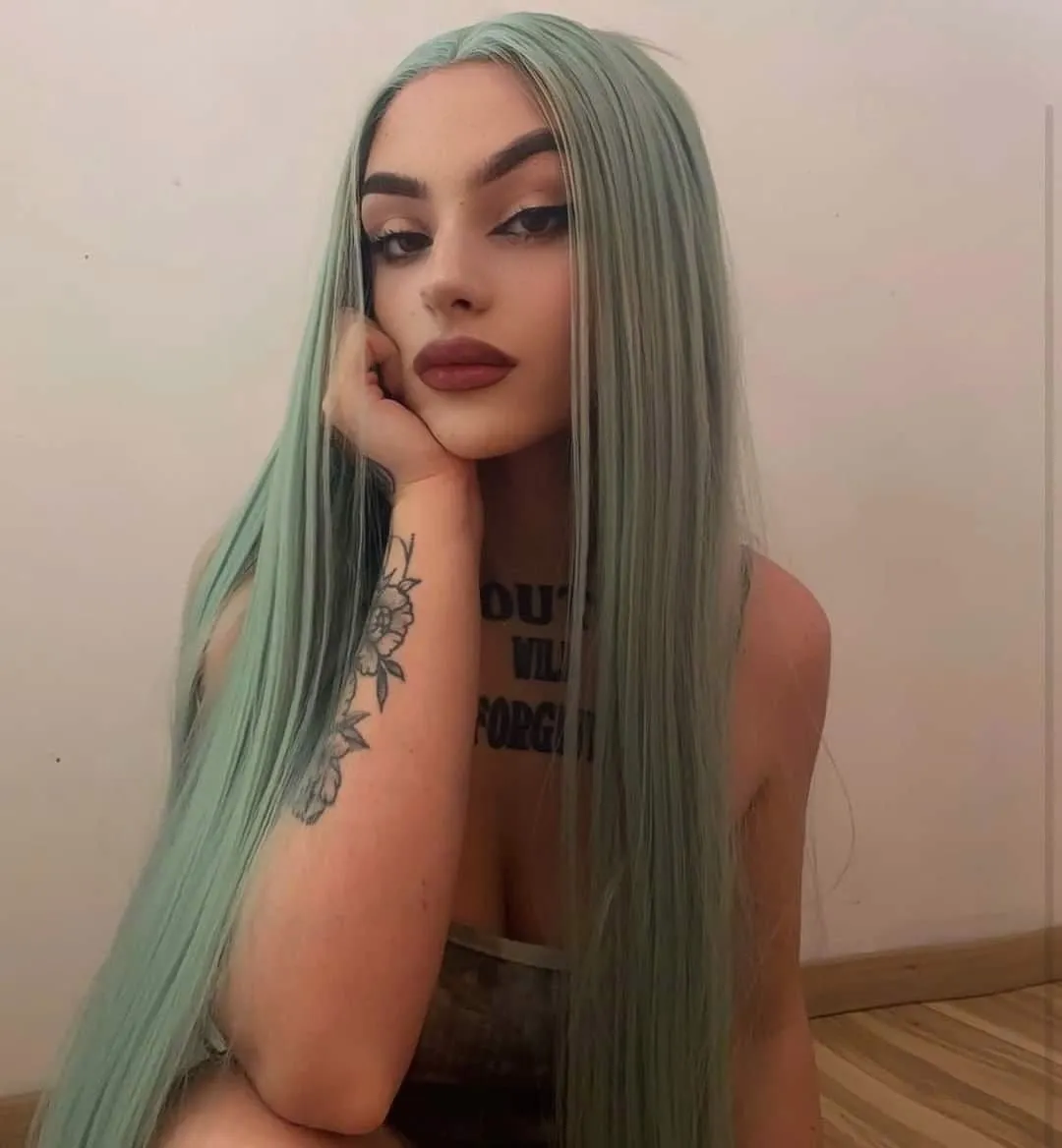 Long Straight Green Synthetic Lace Front Wig For Women