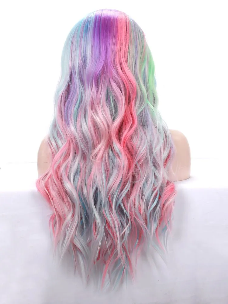 Mermaid Colorful Long Wave Synthetic Lace Front Cosplay Wig
