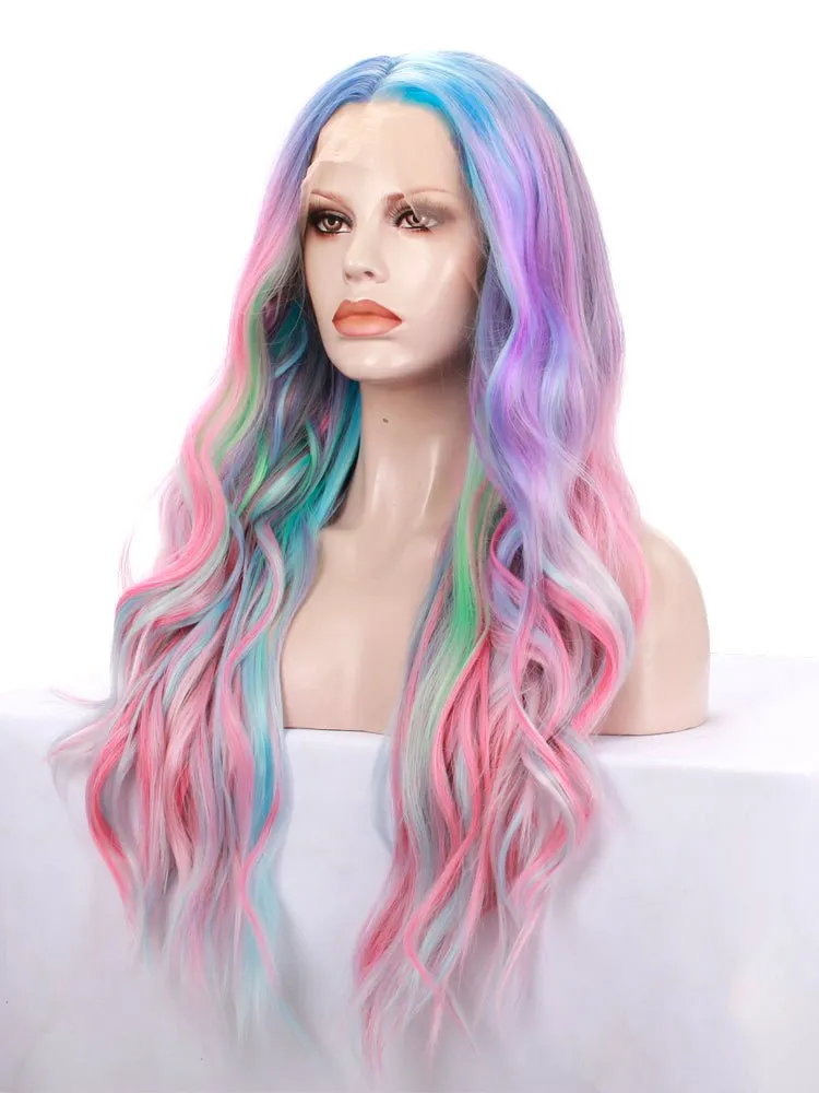 Mermaid Colorful Long Wave Synthetic Lace Front Cosplay Wig