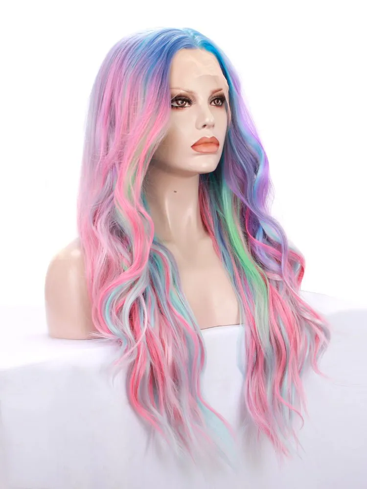 Mermaid Colorful Long Wave Synthetic Lace Front Cosplay Wig