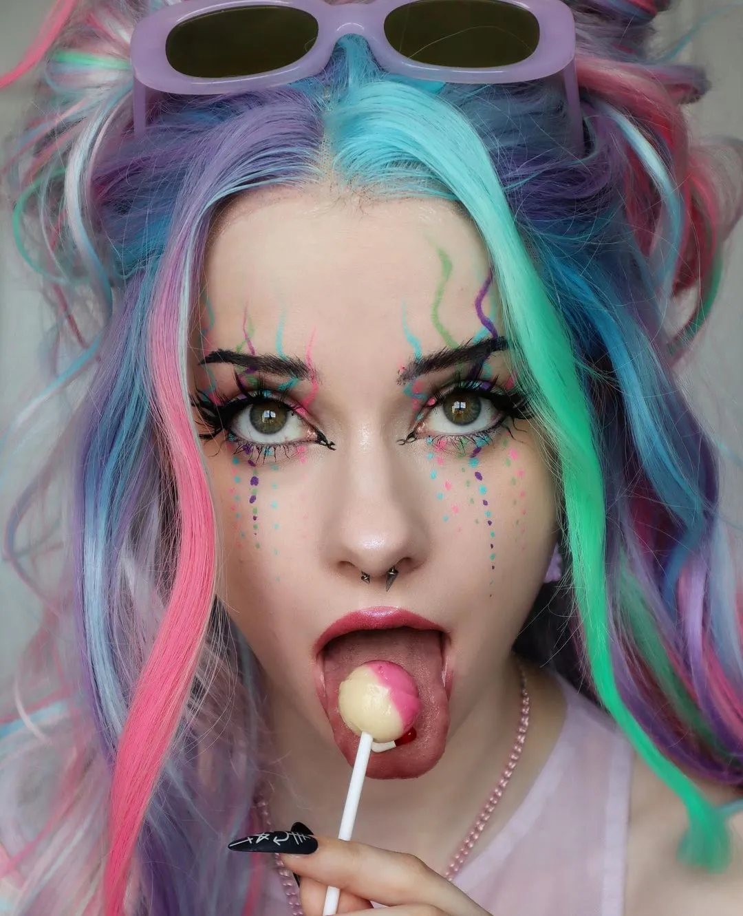 Mermaid Colorful Long Wave Synthetic Lace Front Cosplay Wig