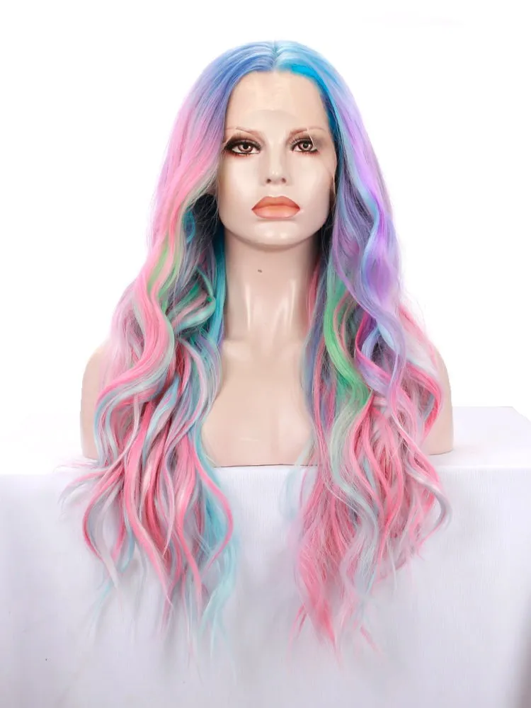 Mermaid Colorful Long Wave Synthetic Lace Front Cosplay Wig