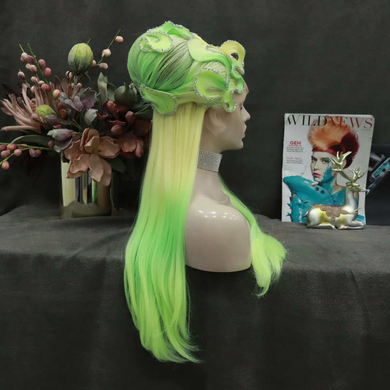 Moon Fluorescent Green Neon Lace Front Styled Wig