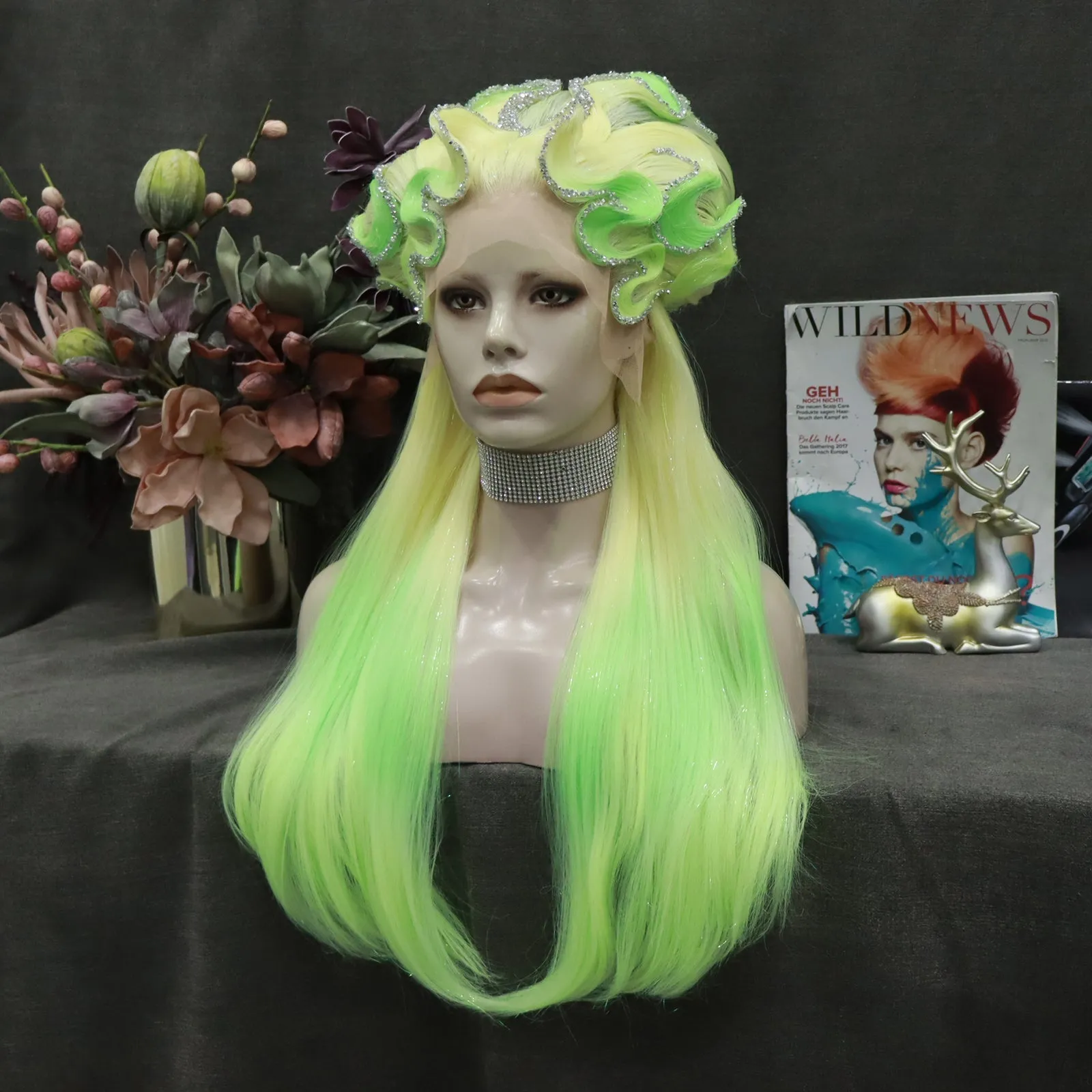 Moon Fluorescent Green Neon Lace Front Styled Wig