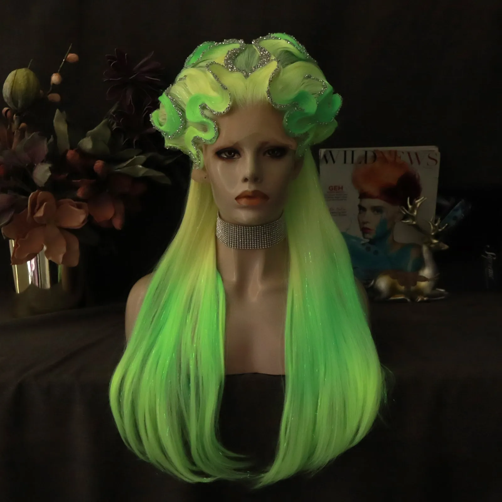 Moon Fluorescent Green Neon Lace Front Styled Wig