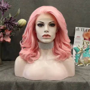 Peach Pink Medium Wavy Synthetic Wigs IM19125