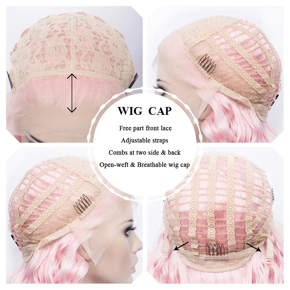 Pink Mixed White Two Tone Color Curly Lace Front Synthetic Wig