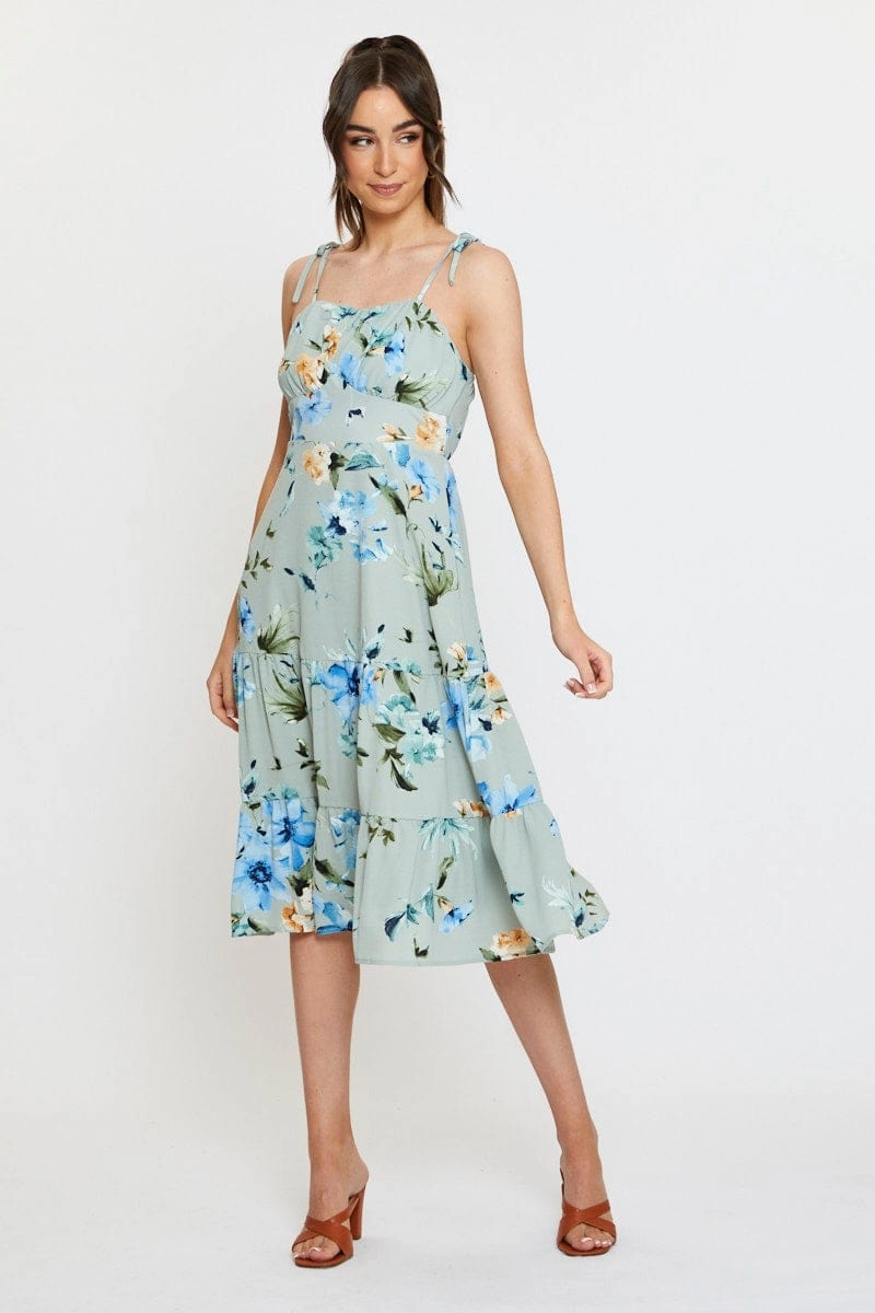 Print A Line Dress Midi