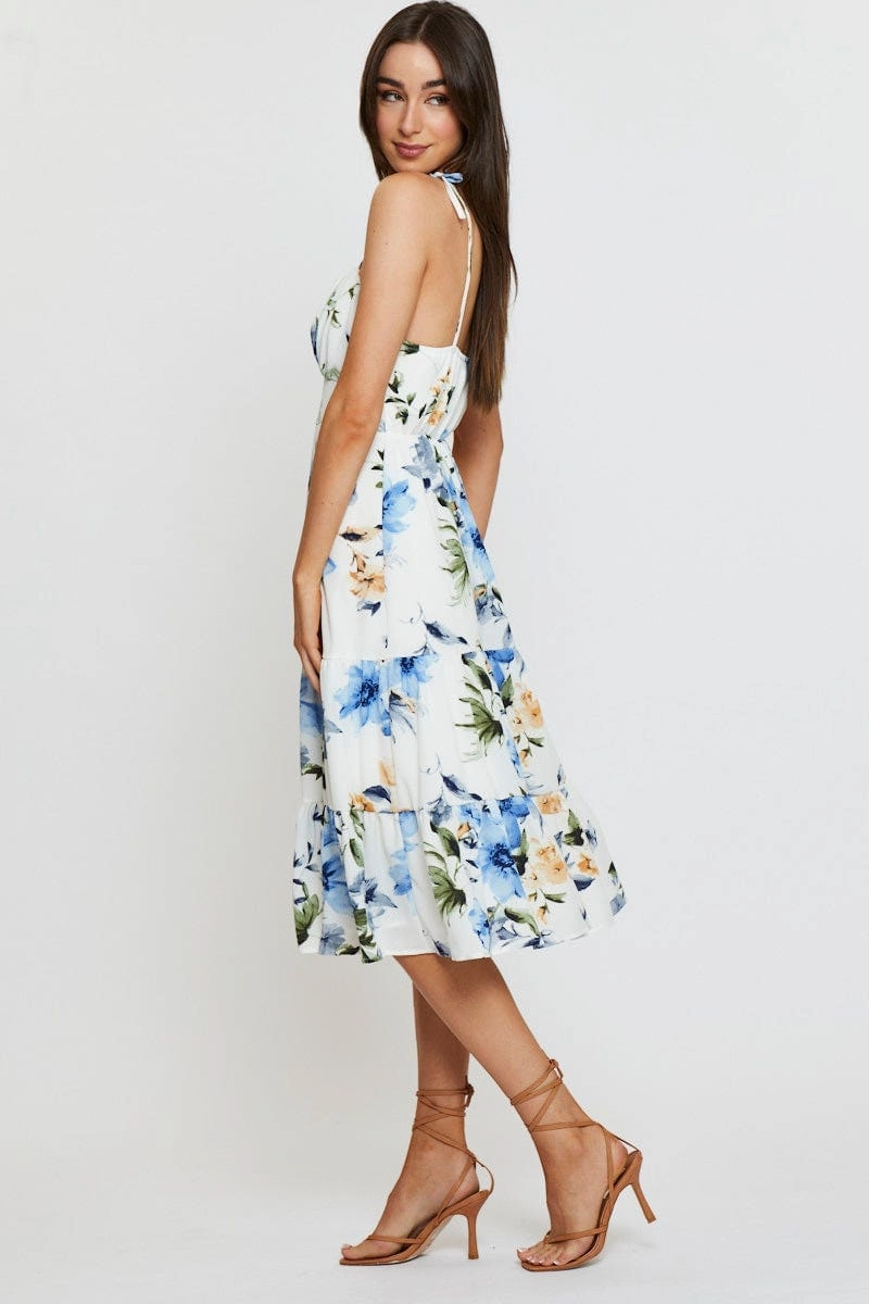Print A Line Dress Midi