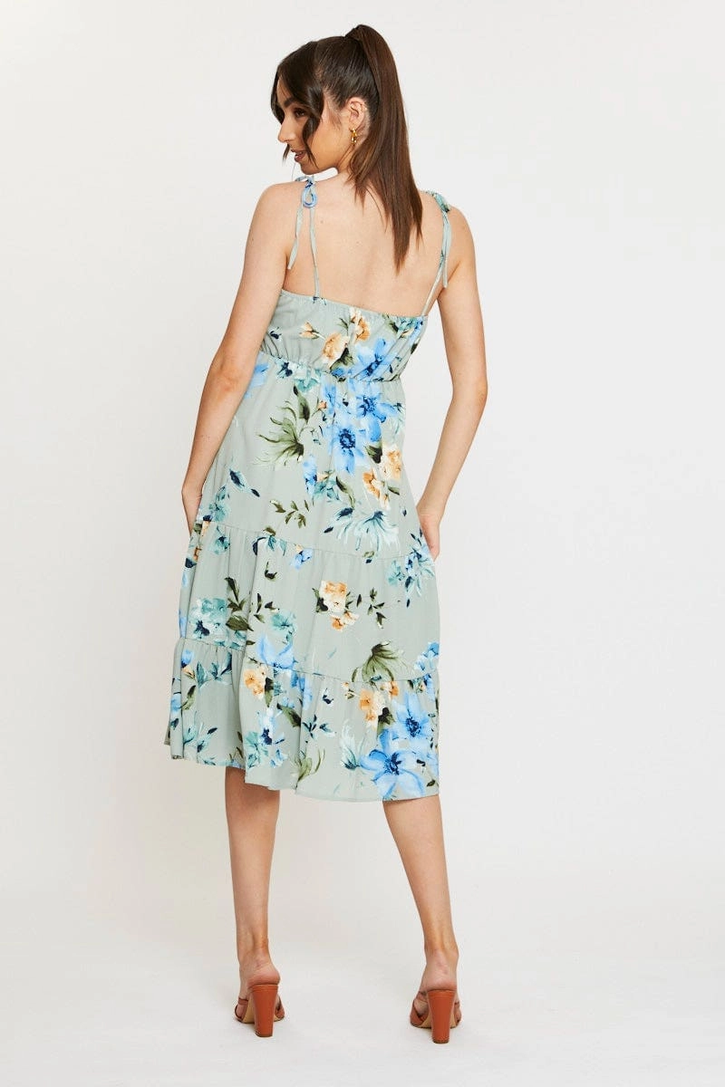 Print A Line Dress Midi