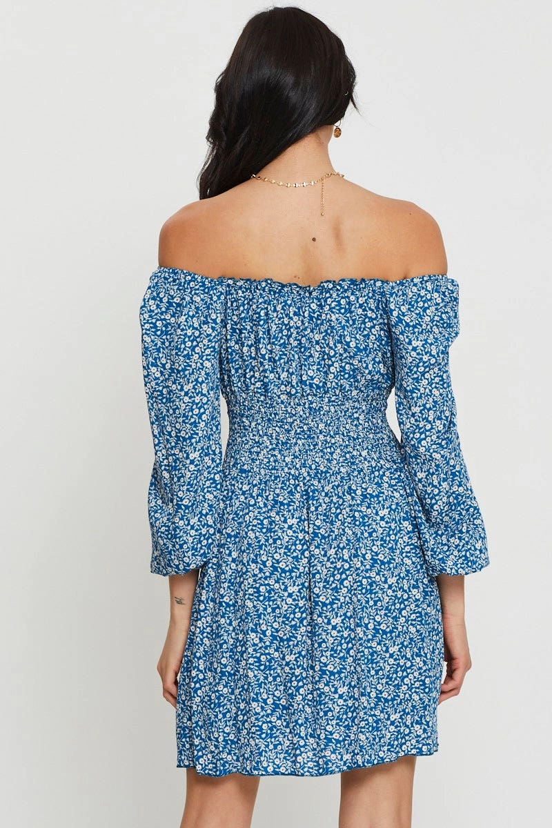 Print Mini Dress Off Shoulder
