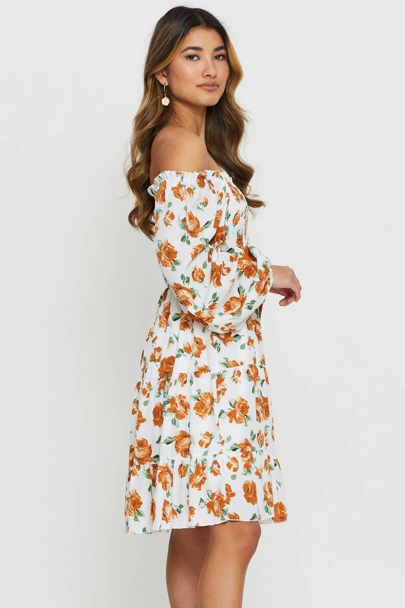 Print Mini Dress Off Shoulder