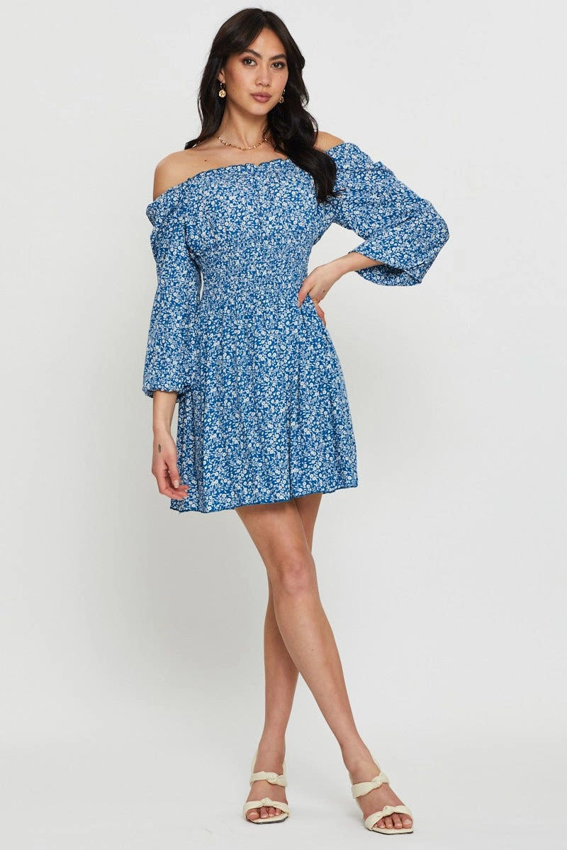 Print Mini Dress Off Shoulder