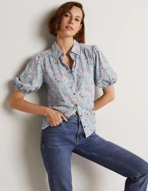 Puff Sleeve Jersey Shirt-Dusty Blue. WIldflower