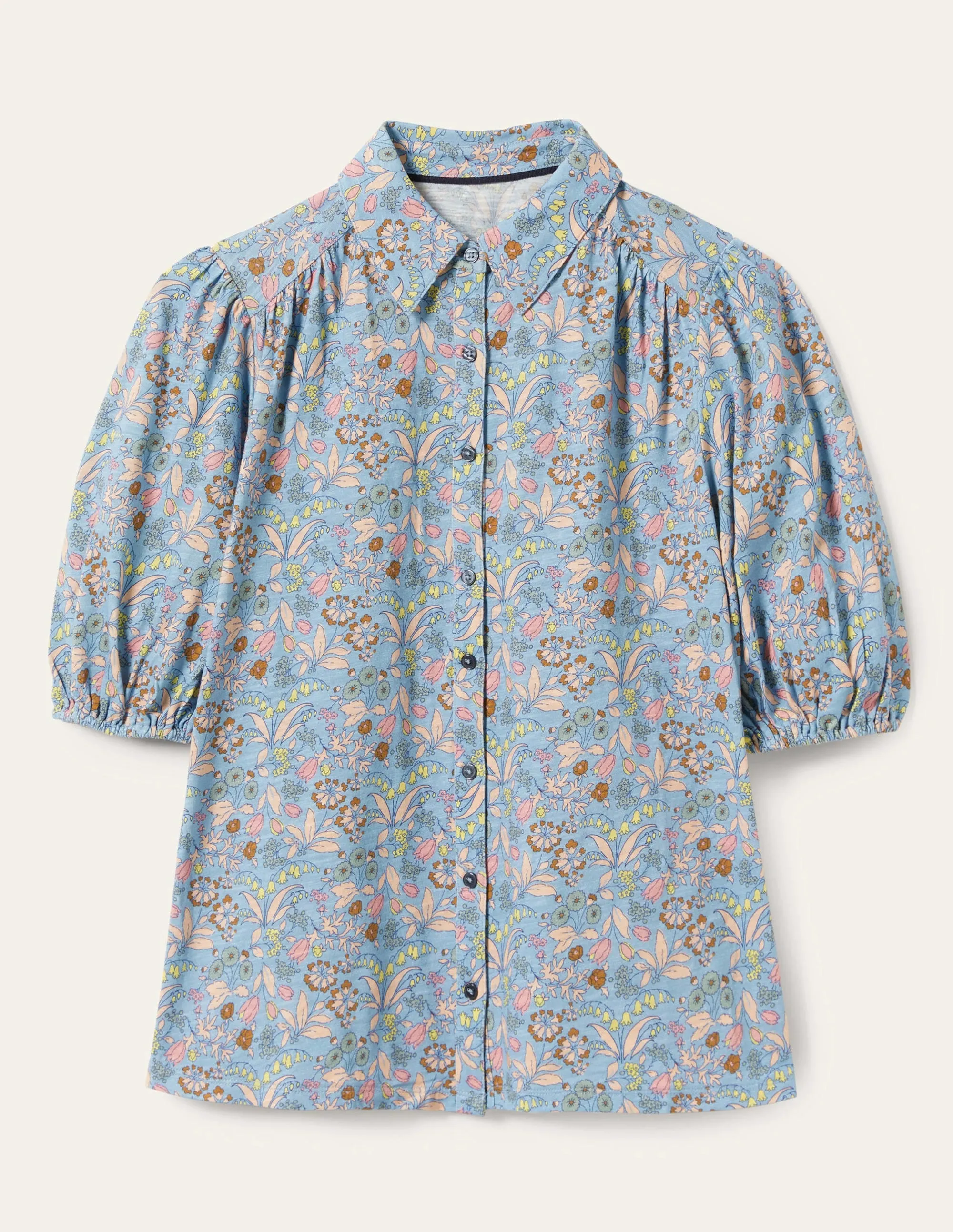 Puff Sleeve Jersey Shirt-Dusty Blue. WIldflower