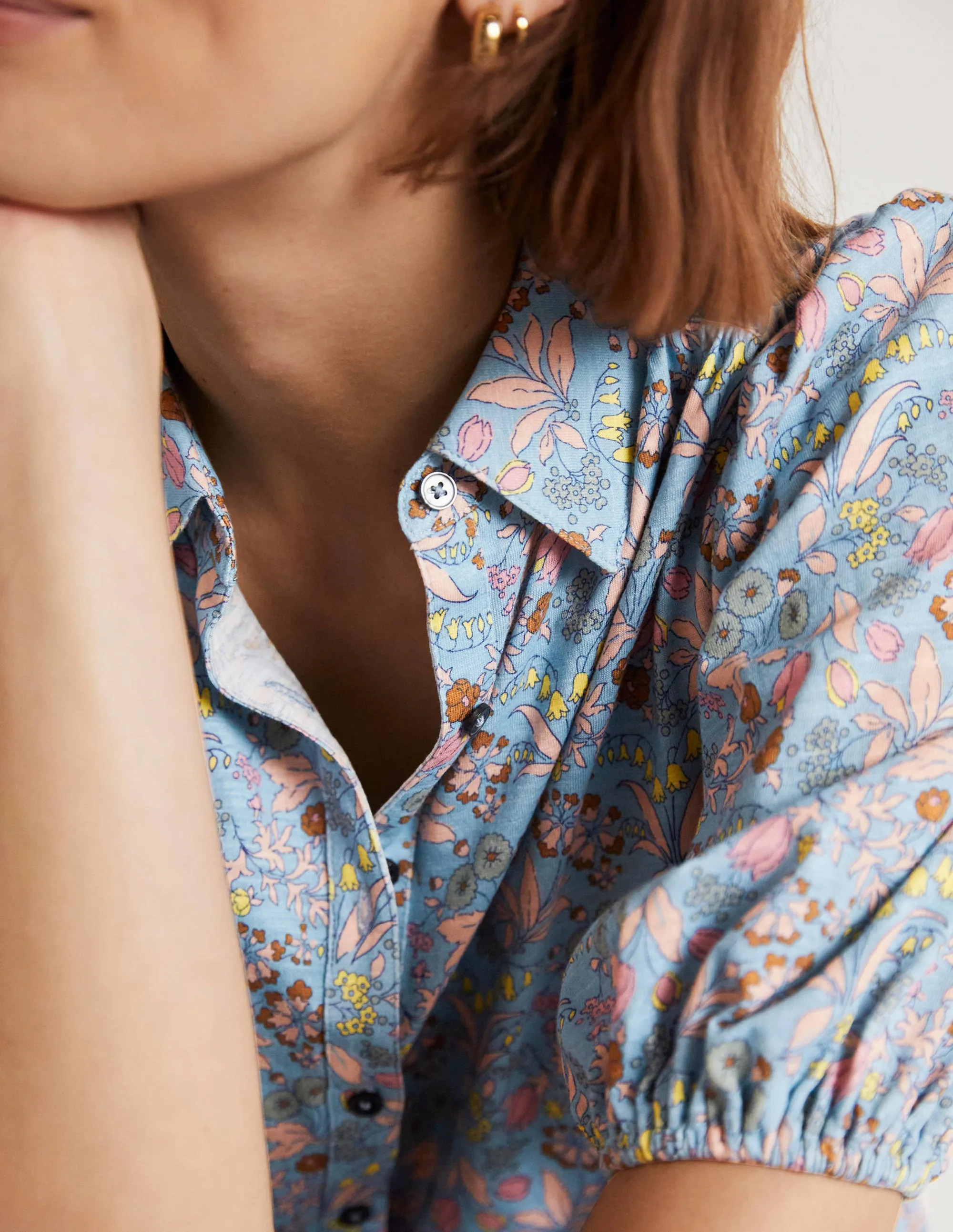 Puff Sleeve Jersey Shirt-Dusty Blue. WIldflower