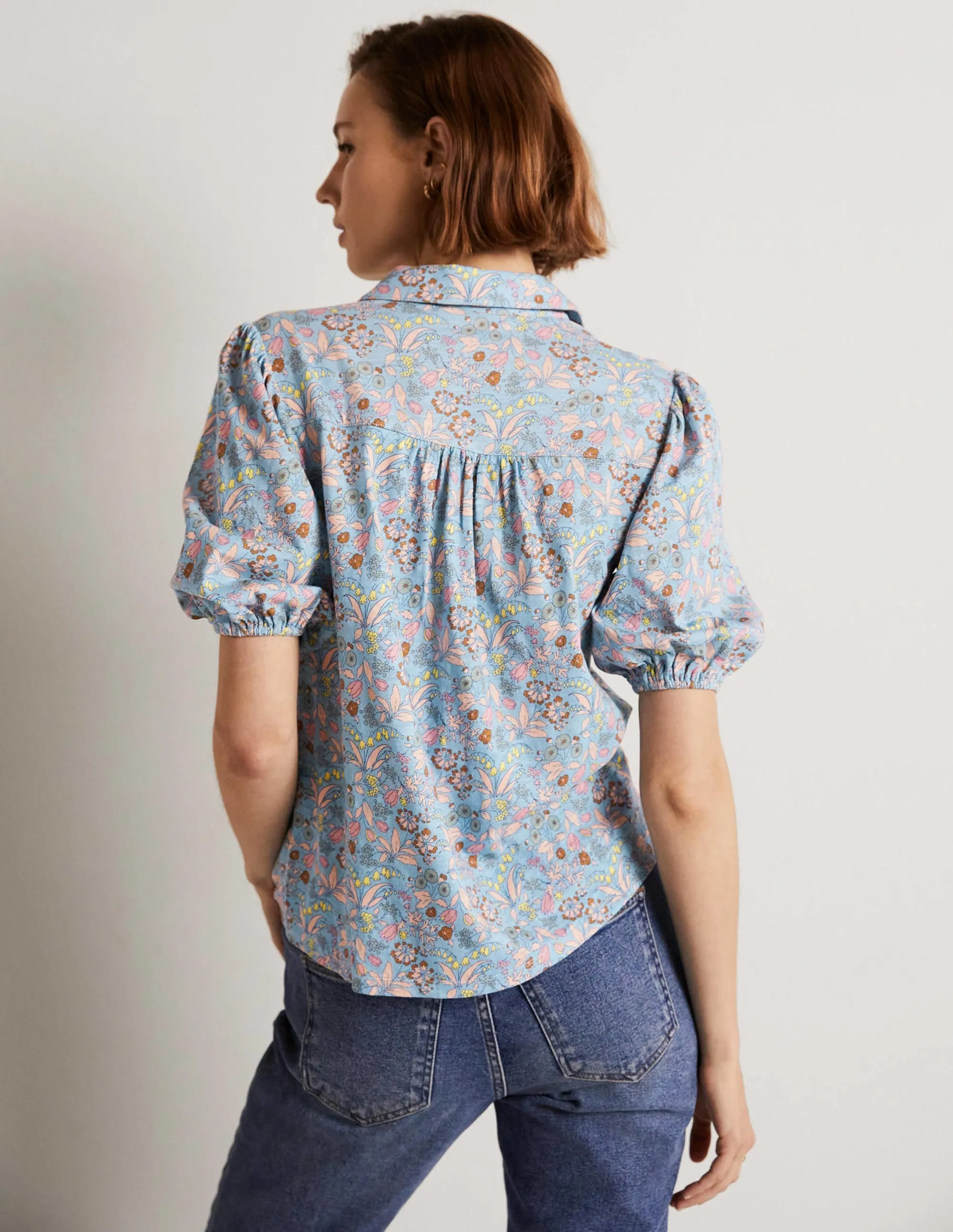 Puff Sleeve Jersey Shirt-Dusty Blue. WIldflower
