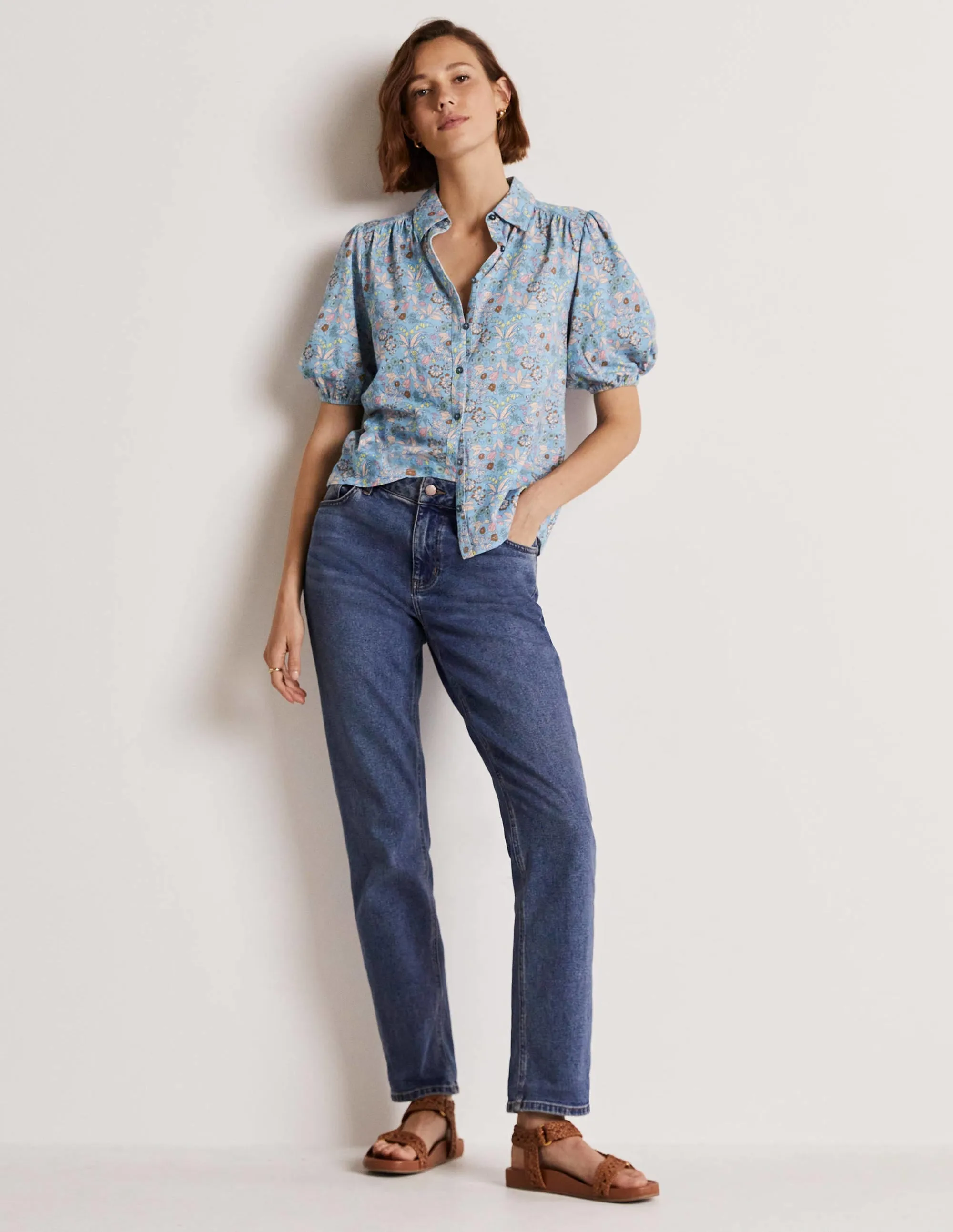 Puff Sleeve Jersey Shirt-Dusty Blue. WIldflower